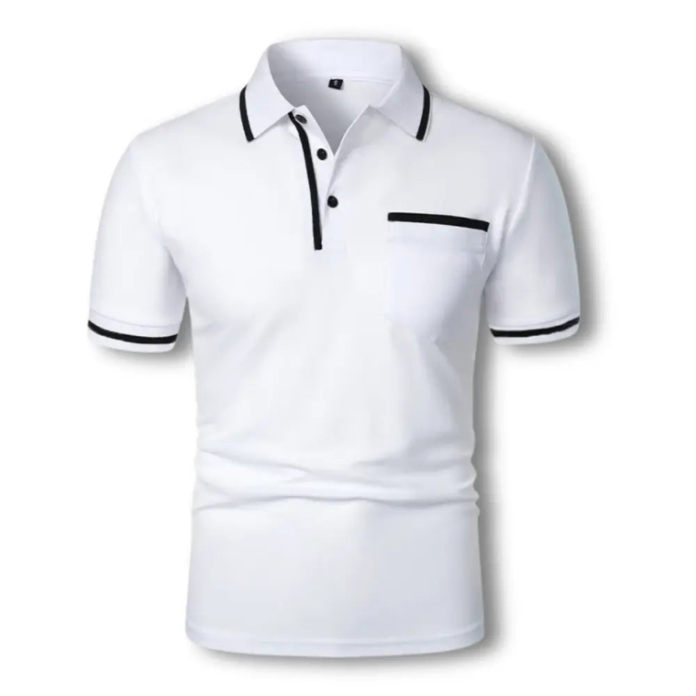 Savio | Men's Slim Fit Short Sleeve Contrast Stripe Polo - White - Image 2