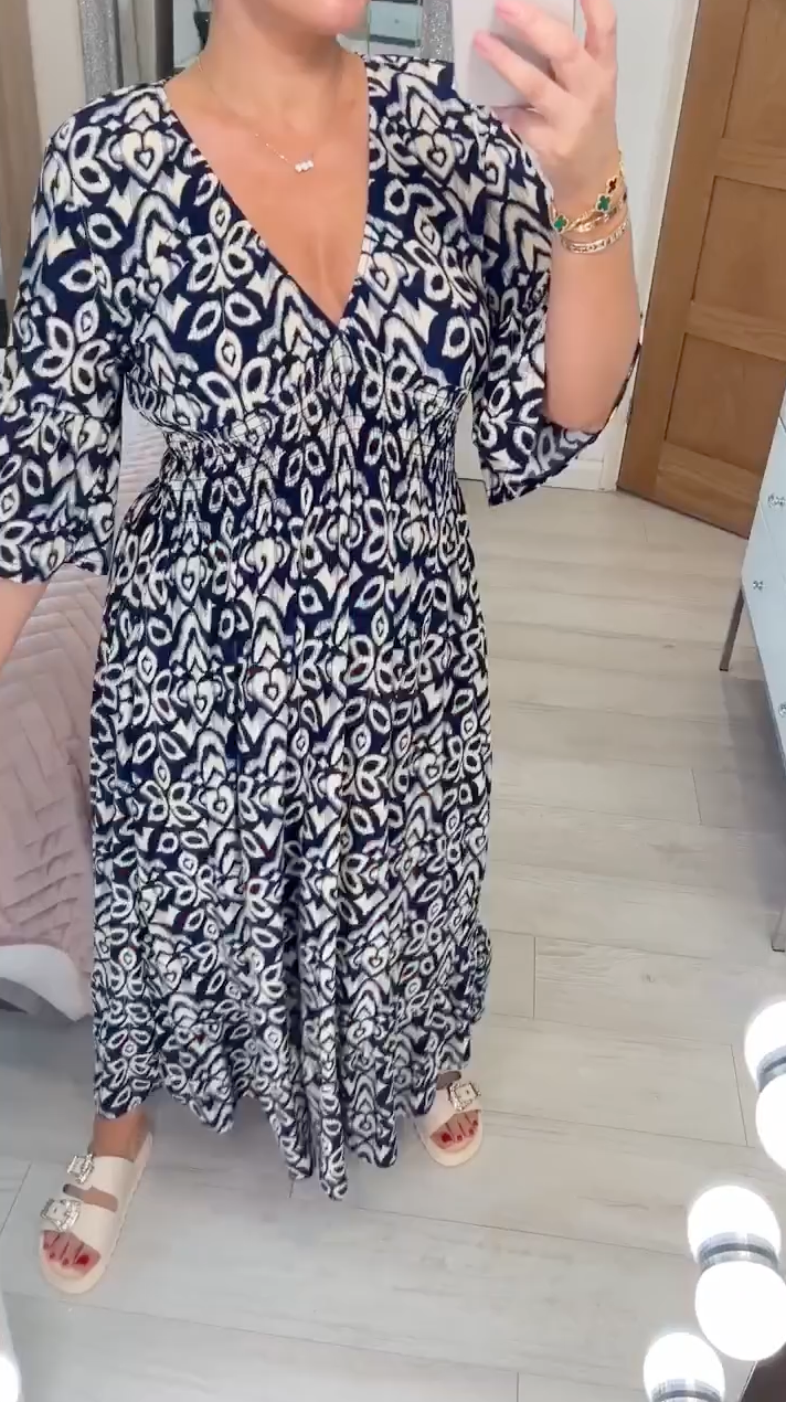 Scarlett | Women's V-Neck Printed Midi Dress - Image 2