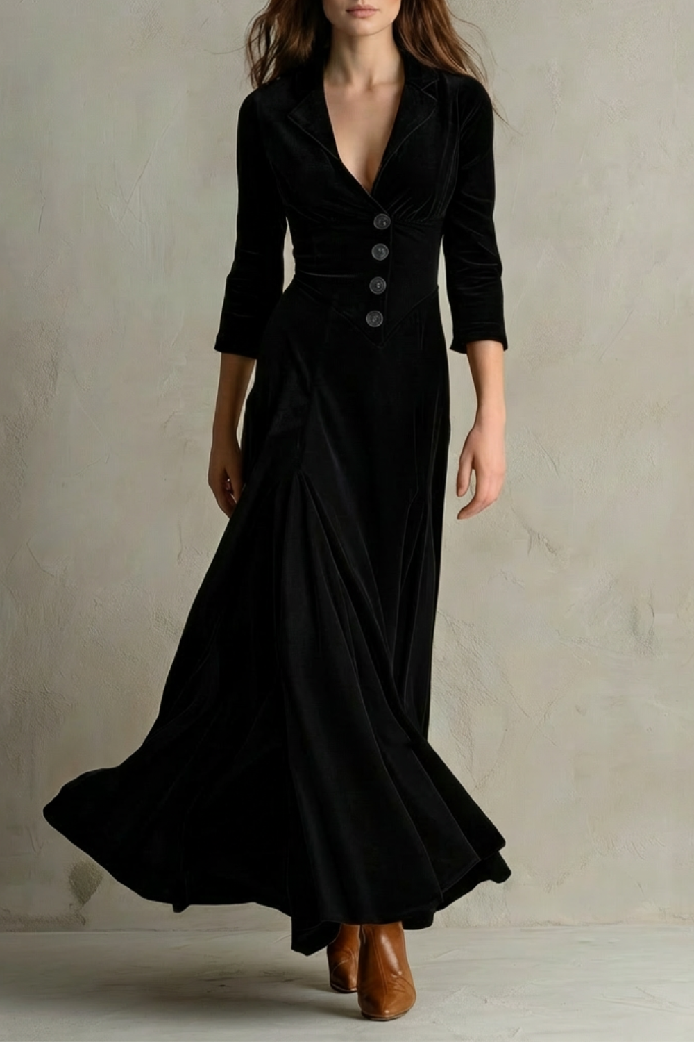 Selvaine | Women's Velvet Party Dress Maxi - Black - Image 1