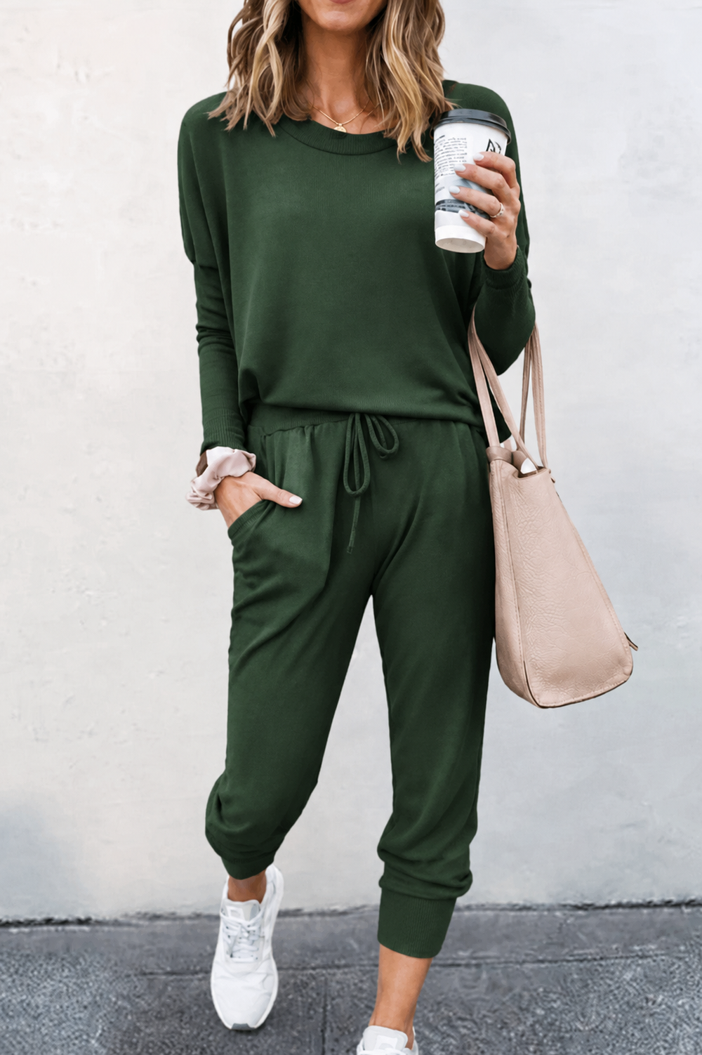 Selvina | Women's Knit Lounge Co-ord Set - Light Grey - Image 2