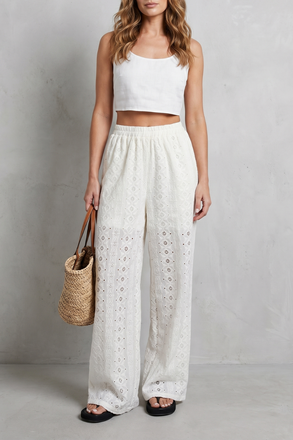 Selvorn | Women's Corduroy Wide-Leg Trousers - Cream - Image 1