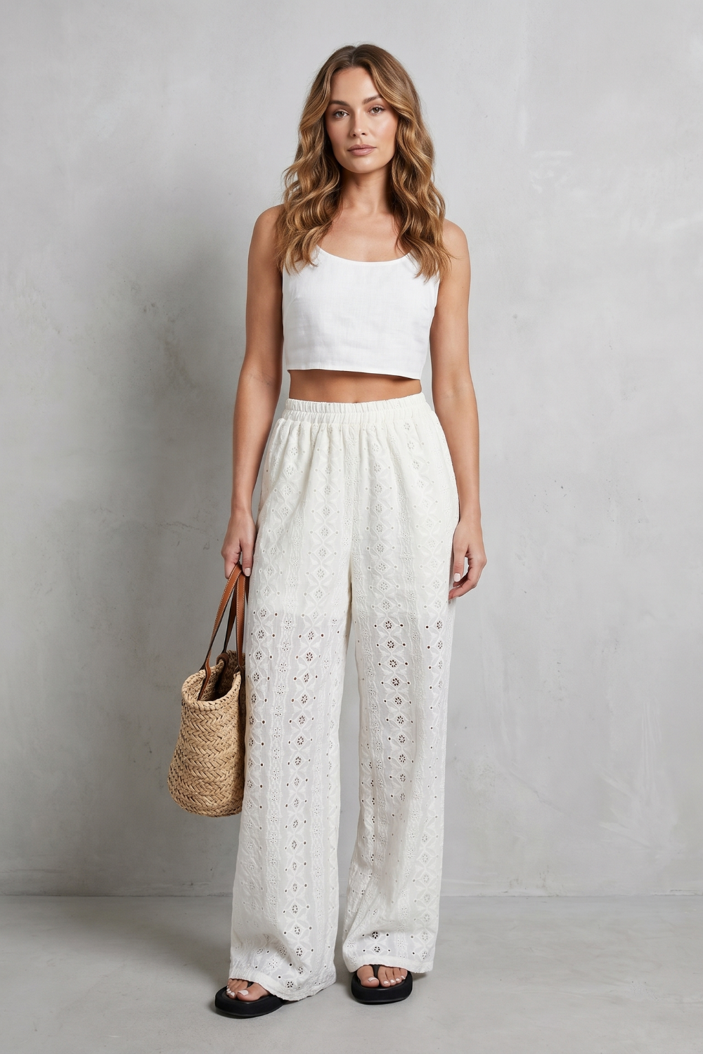 Selvorn | Women's Corduroy Wide-Leg Trousers - Cream - Image 2
