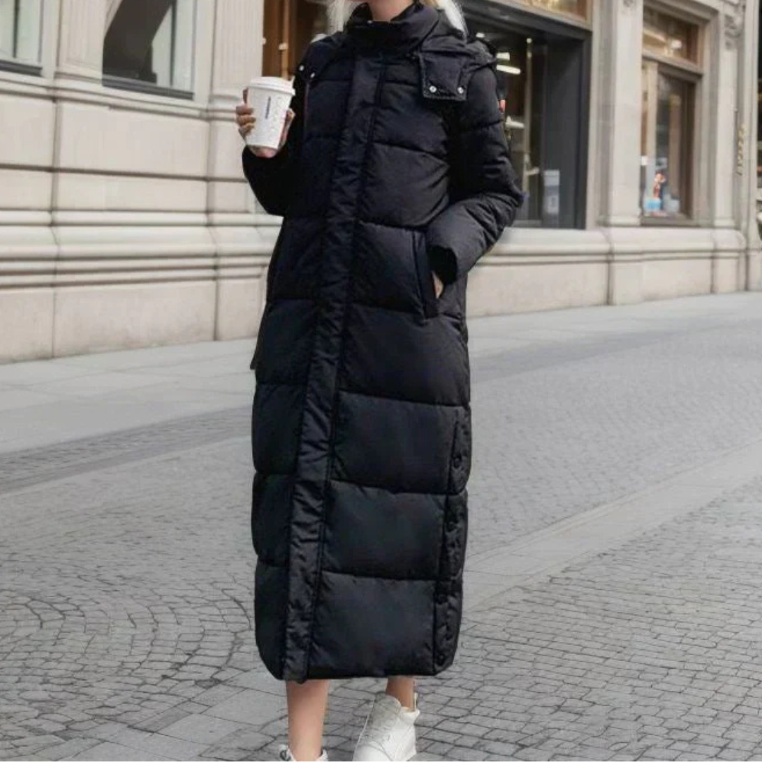 Selvorne | Women's Long Hooded Puffer Coat - Black - Image 1