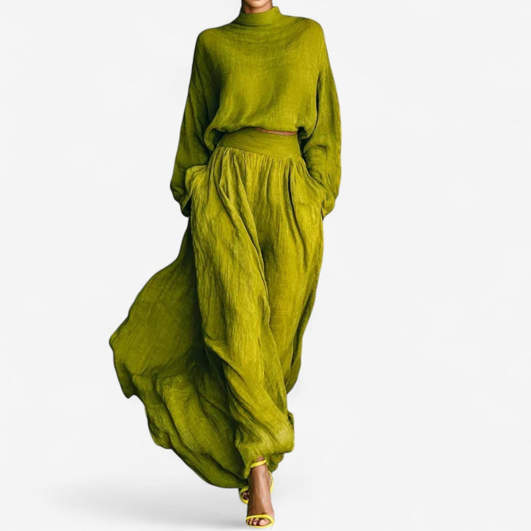 Seralinda | Women's Mock Turtleneck Long Sleeve Maxi Dress - Green - Image 1