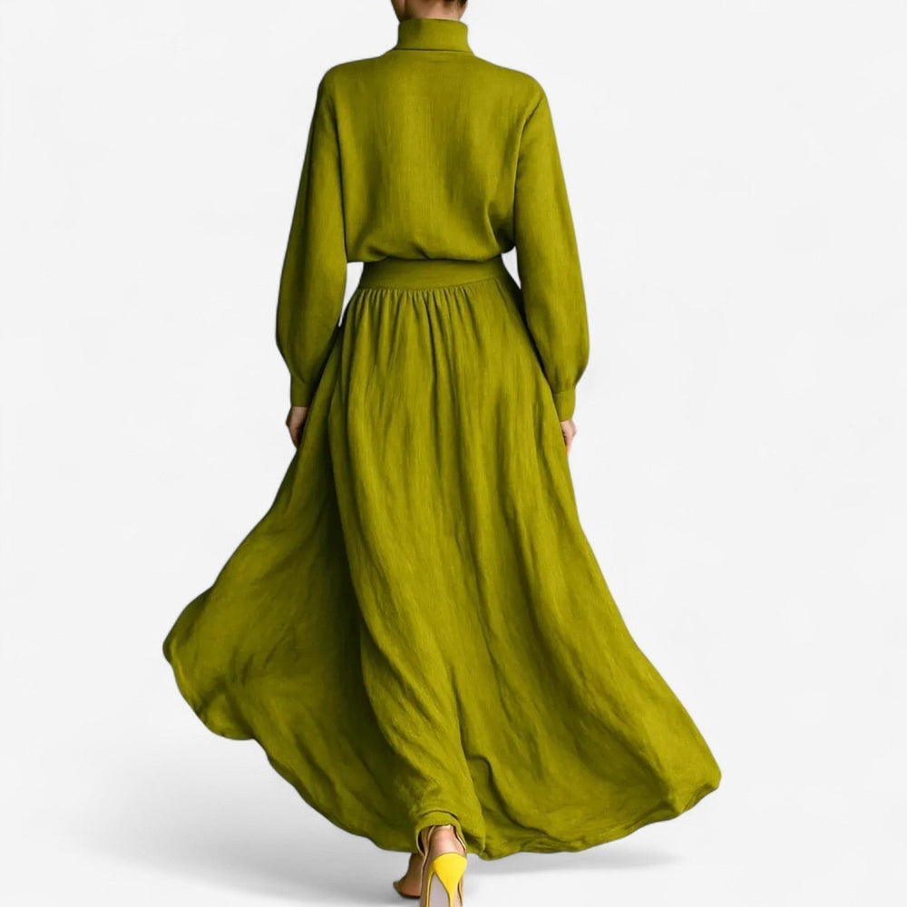 Seralinda | Women's Mock Turtleneck Long Sleeve Maxi Dress - Green - Image 2