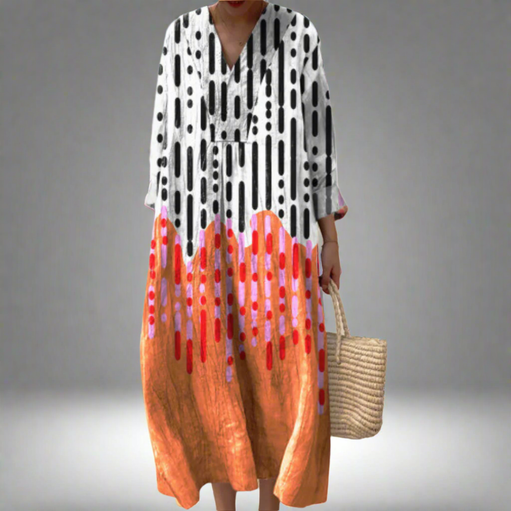 Seraphica | Women's V-Neck Geometric Print Maxi Dress - Image 1