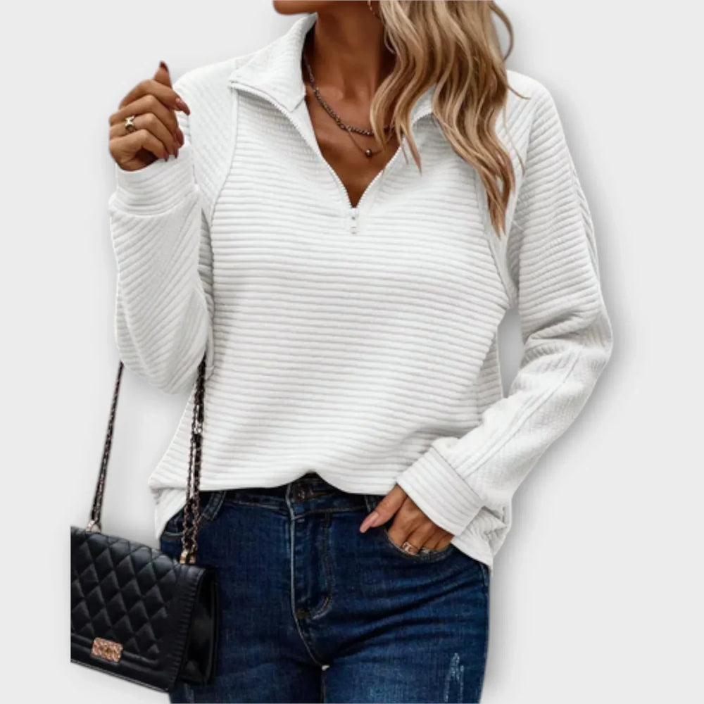 Seraphima | Women's Half Zip Ribbed Long Sleeve Pullover - Image 2