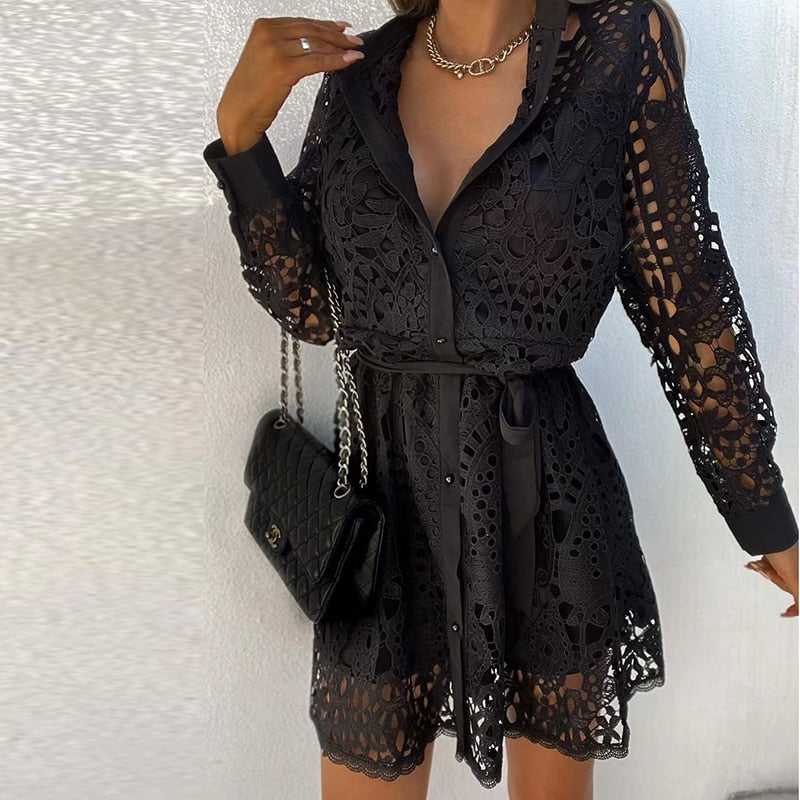 Seraphine | Women's V-Neck Long Sleeve White Mini Dress - Image 2