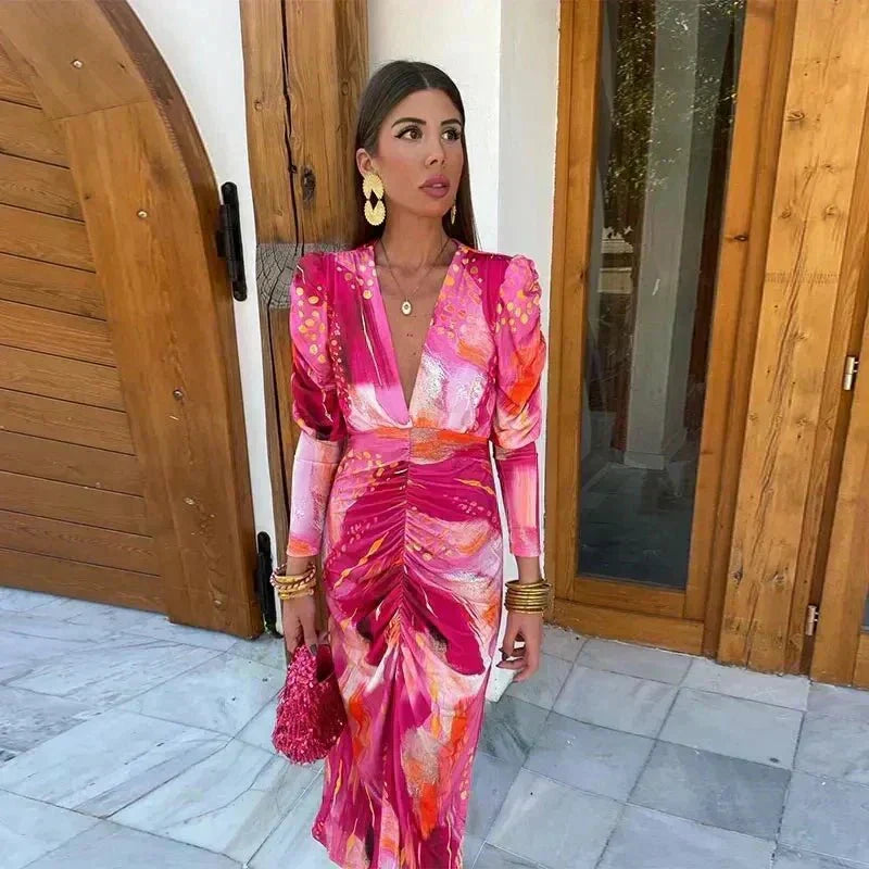 Serenata | Women's Floral Wrap Maxi Dress Long Sleeve - Pink - Image 1