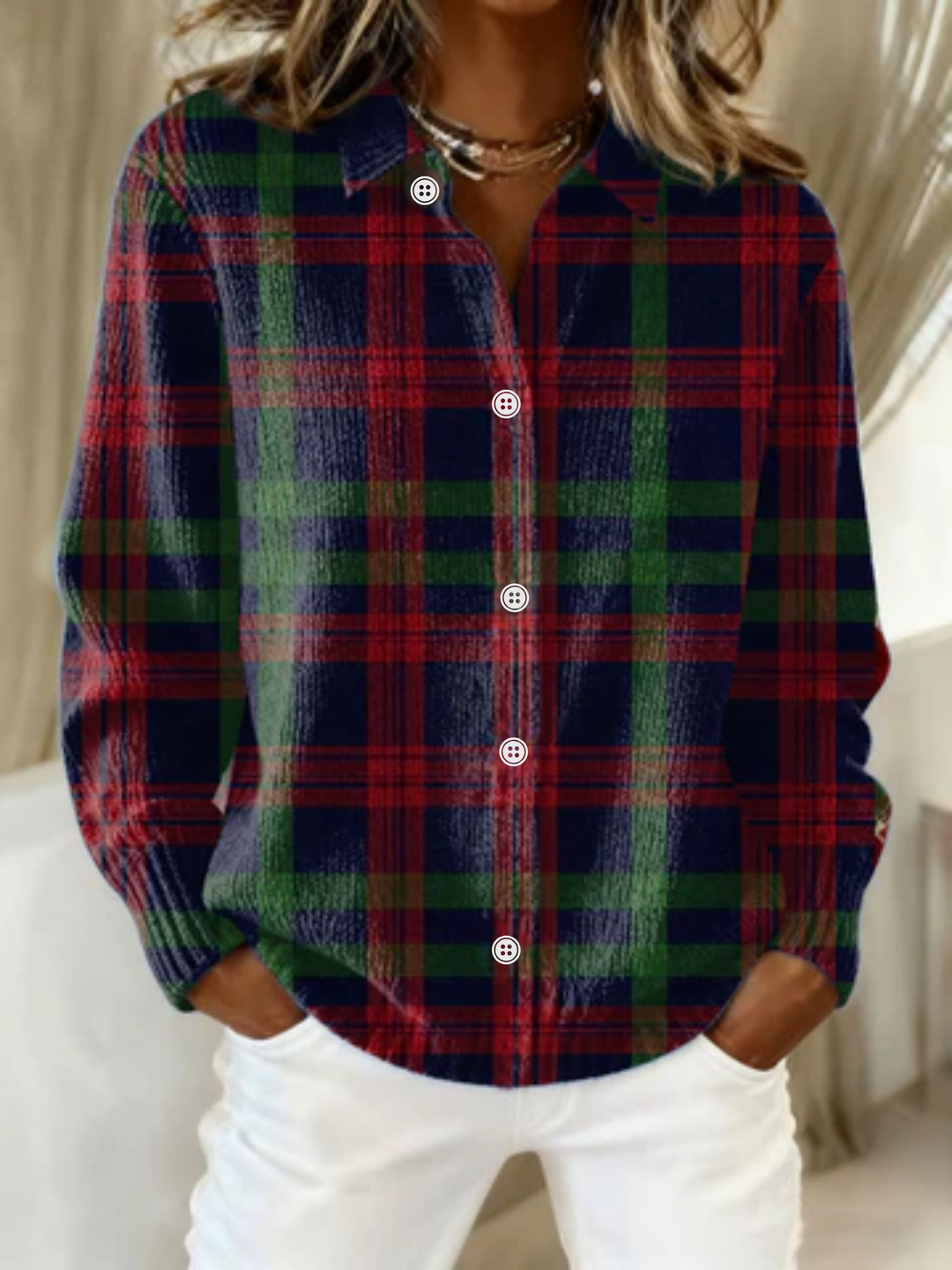 Serendipity | Women's Plaid Long Sleeve Button Down Shirt - Image 1