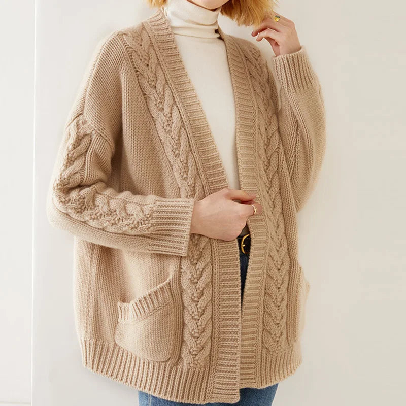 Serenella | Women's Cable Knit Long Sleeve Cardigan - Image 1