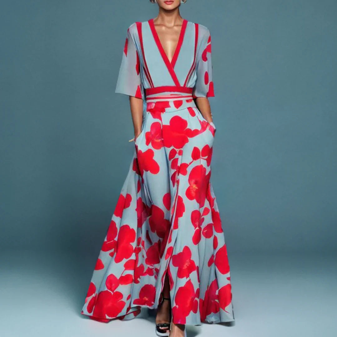 Serenella | Women's Floral V-Neck Maxi Dress - Image 1