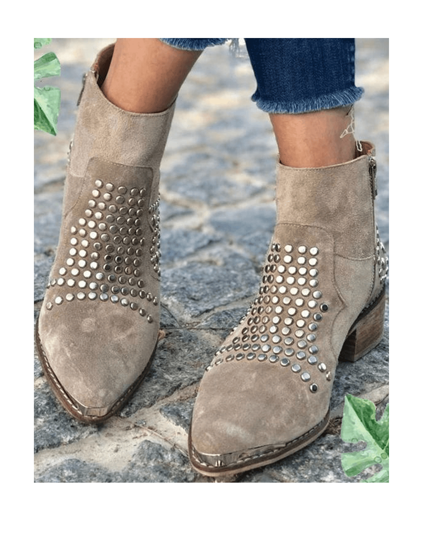 Serenity | Women's Studded Ankle Boot - Beige - Image 2