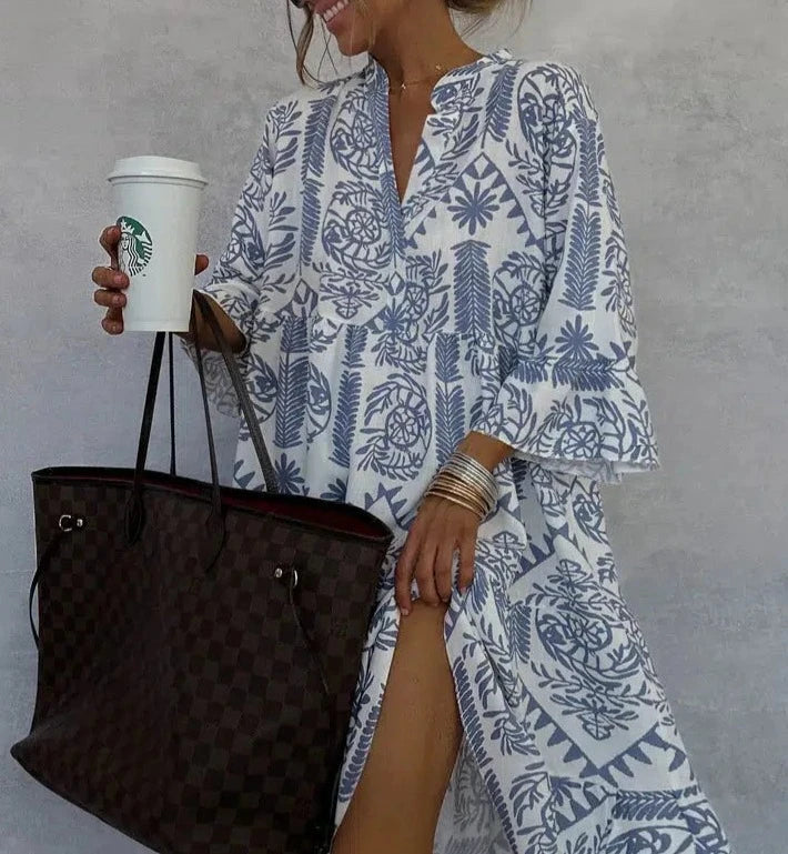 Sienna | Women's Patterned Long Sleeve Mini Dress - Blue - Image 2