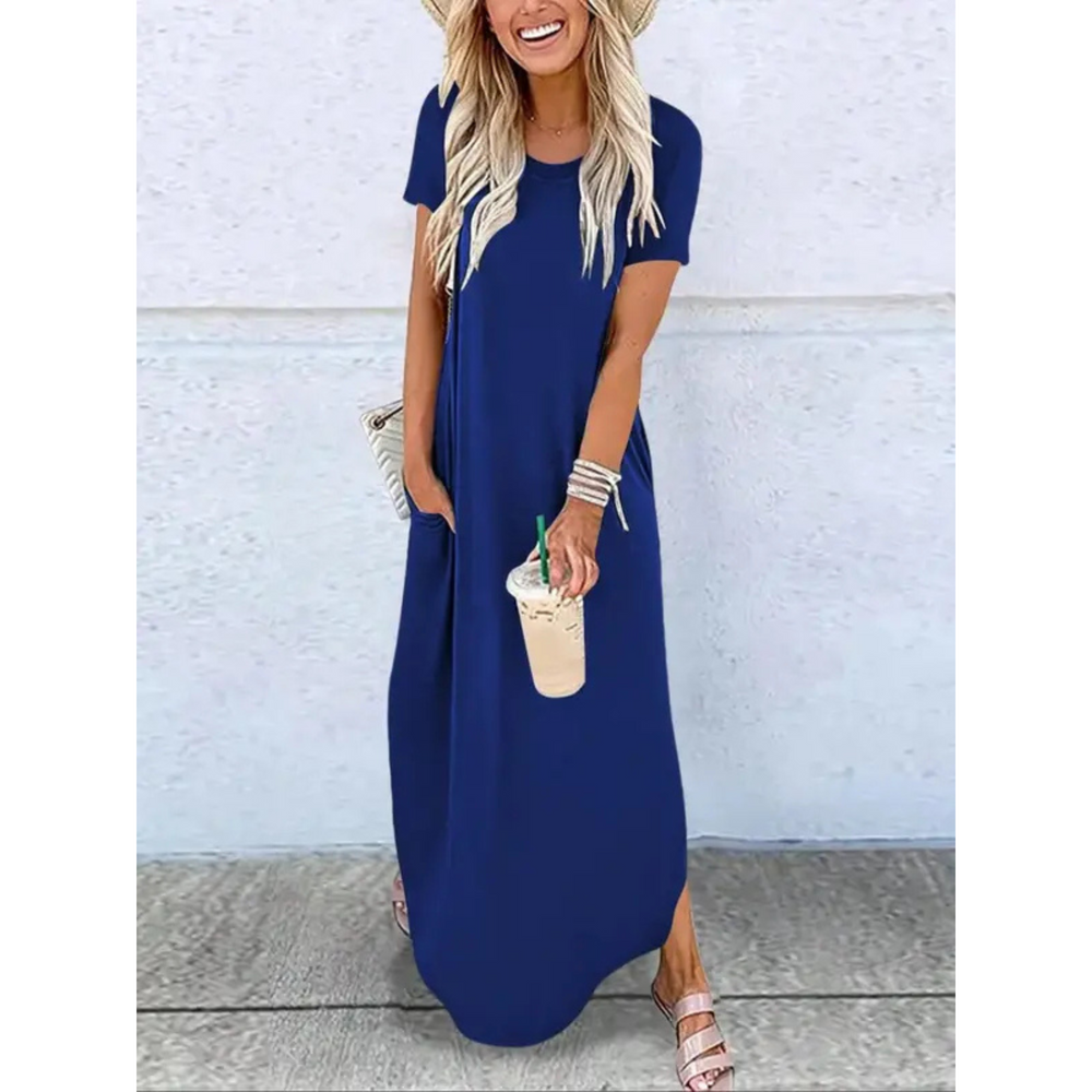 Sienna | Women's Round Neck Short Sleeve Maxi Dress - Image 2