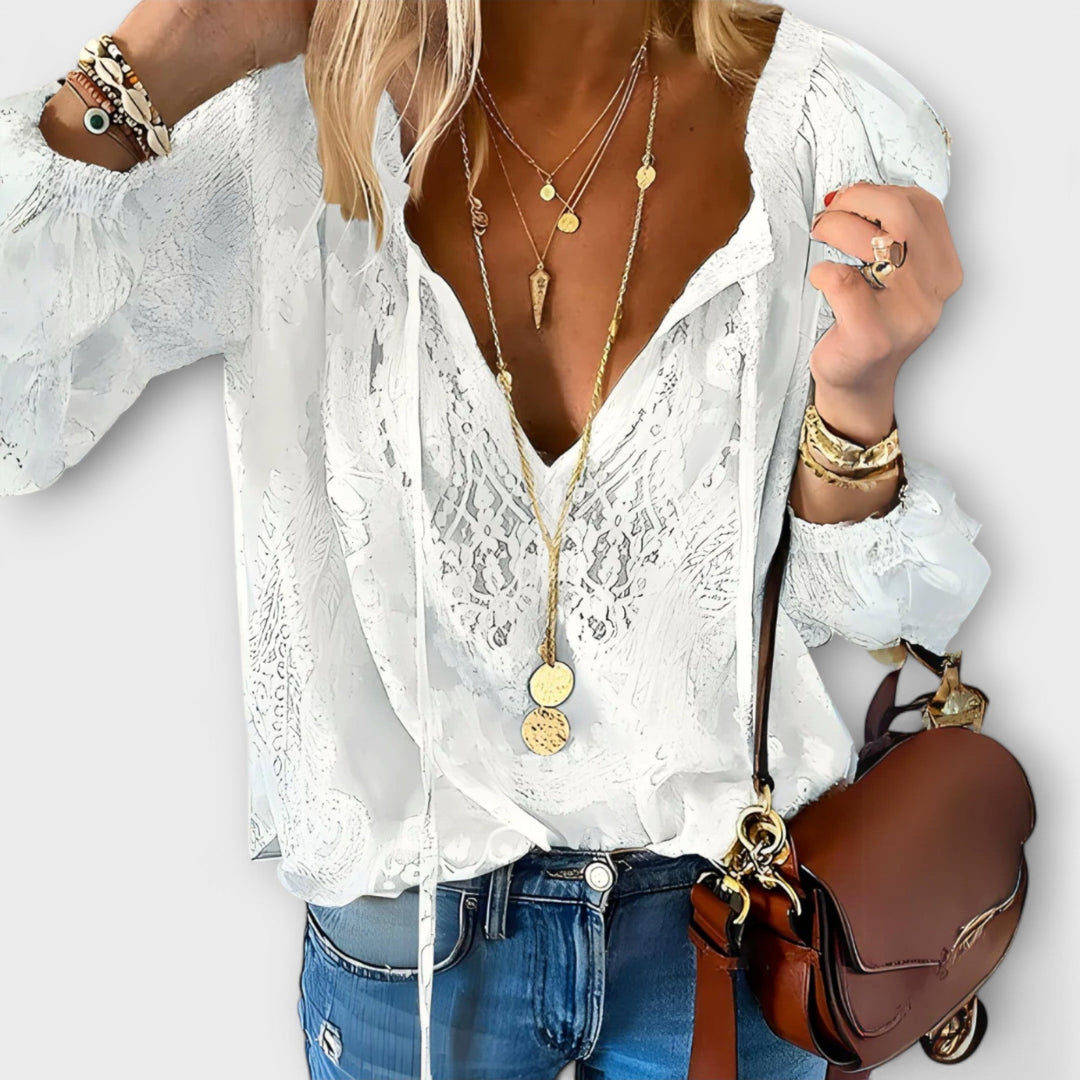 Sienna | Women's V-Neck Long Sleeve Boho Blouse - Image 1