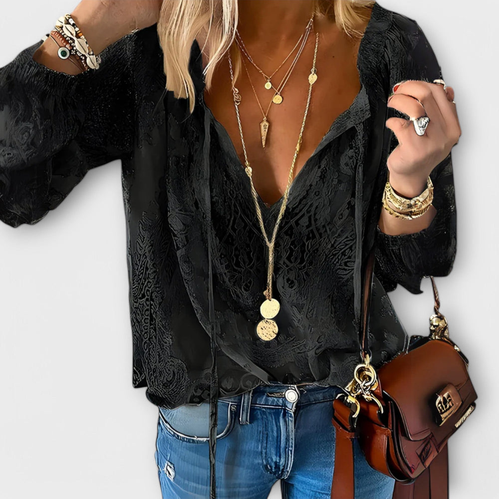Sienna | Women's V-Neck Long Sleeve Boho Blouse - Image 2