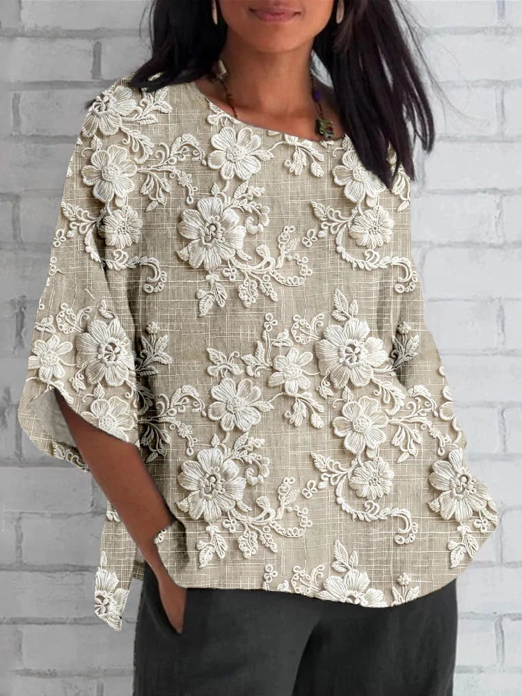 Solange | Women's Floral Round Neck Long Sleeve Blouse - Image 1