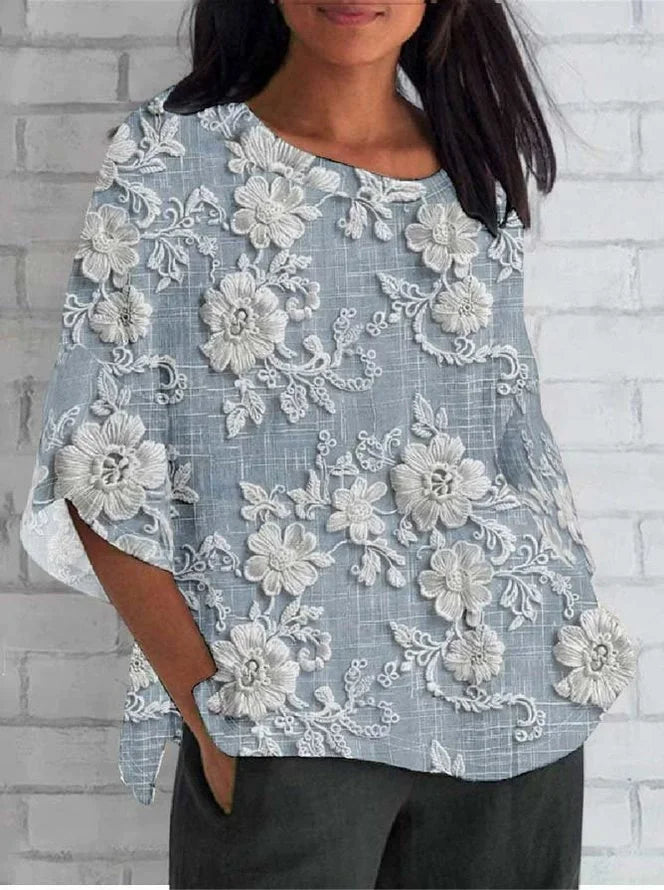 Solange | Women's Floral Round Neck Long Sleeve Blouse - Image 2