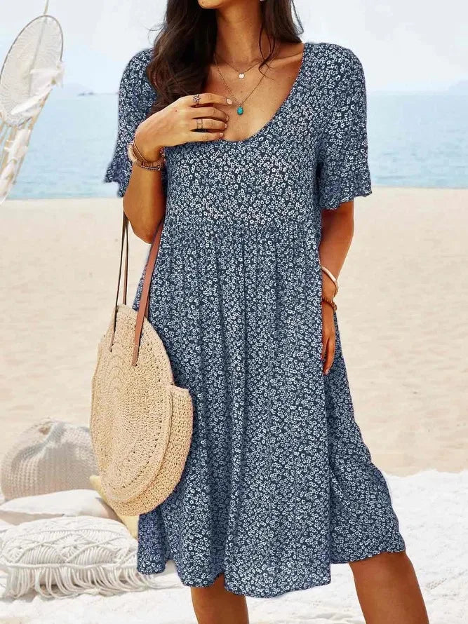 Solange | Women's Floral V-Neck Short Sleeve Midi Dress - Image 1