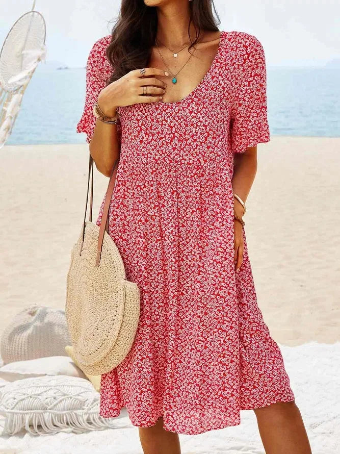 Solange | Women's Floral V-Neck Short Sleeve Midi Dress - Image 2