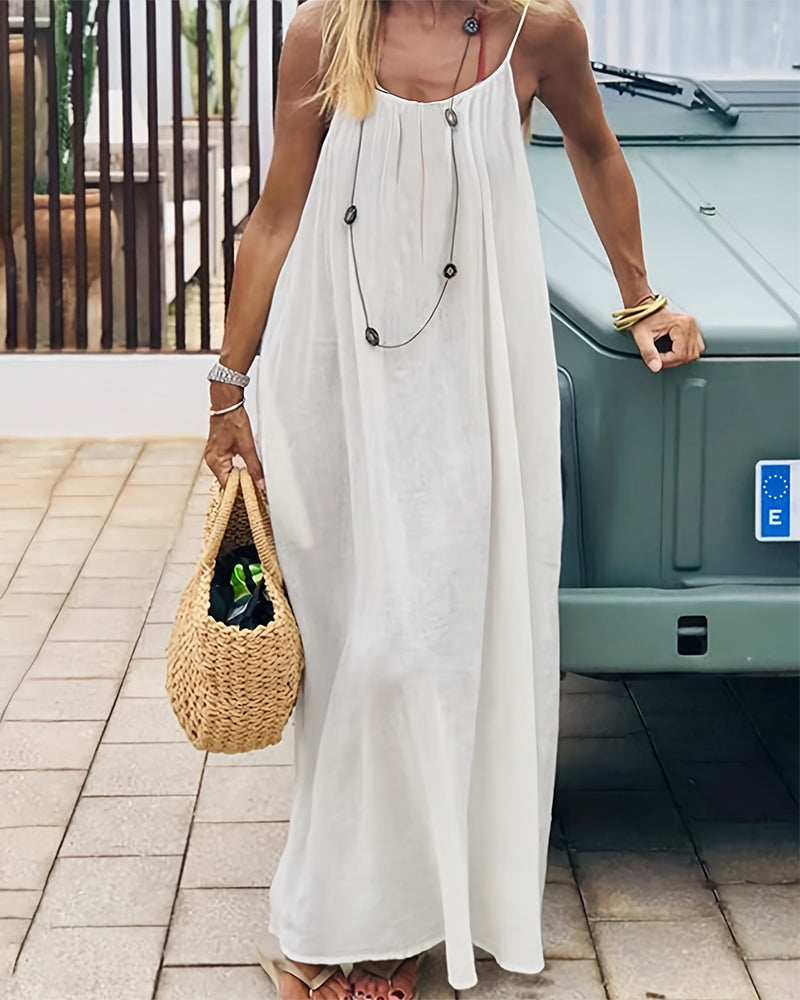 Solange | Women's Spaghetti Strap Flowy Maxi Dress - White - Image 1