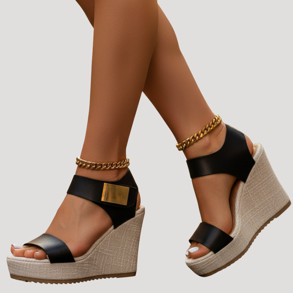 Solène | Women's Platform Wedge Sandal Open Toe - Black - Image 2