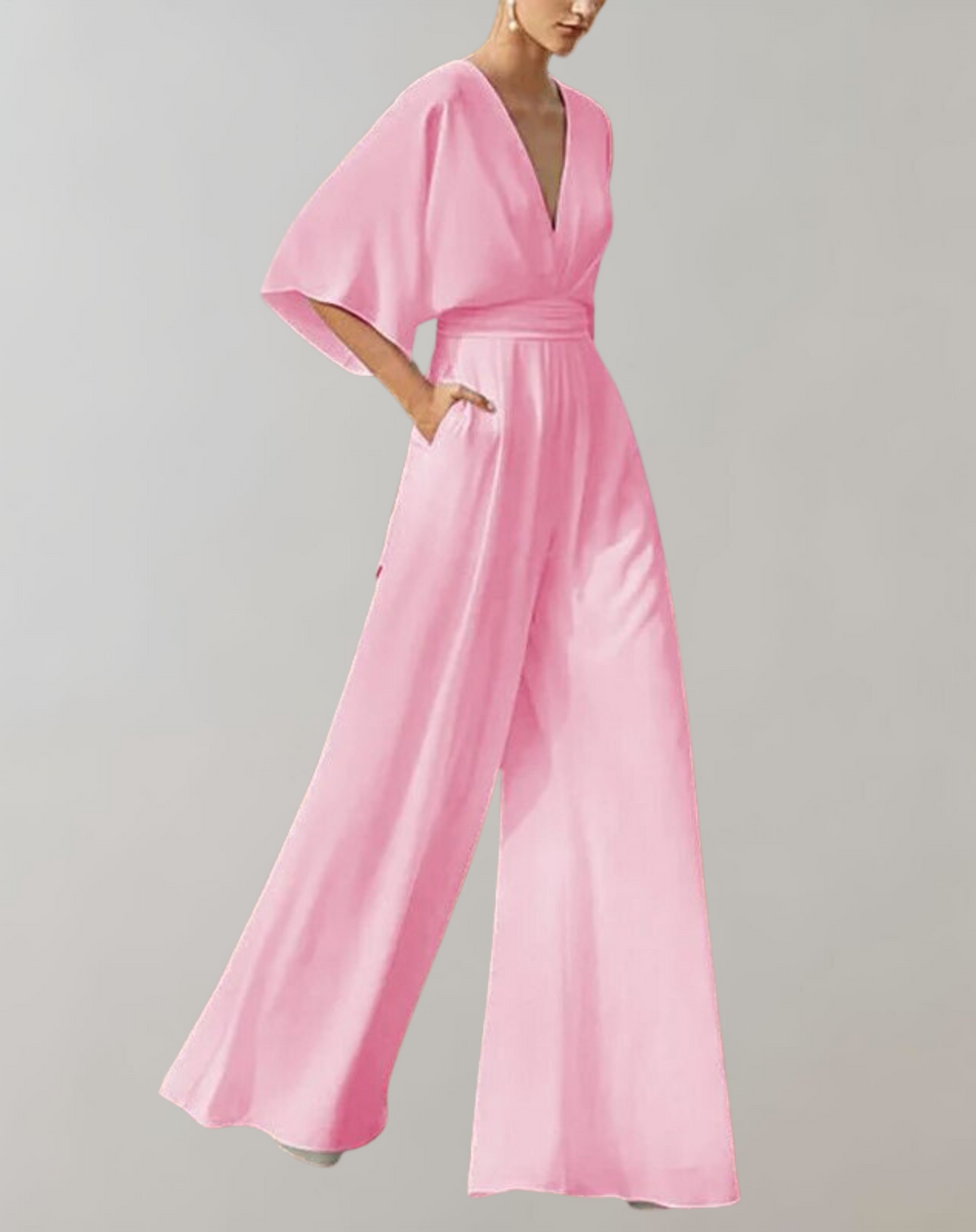 Solène | Women's V-Neck Flutter Sleeve Wide Leg Jumpsuit - White - Image 2