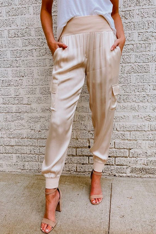 Soraya | Women's High Waist Cargo Jogger Pants - Champagne - Image 1