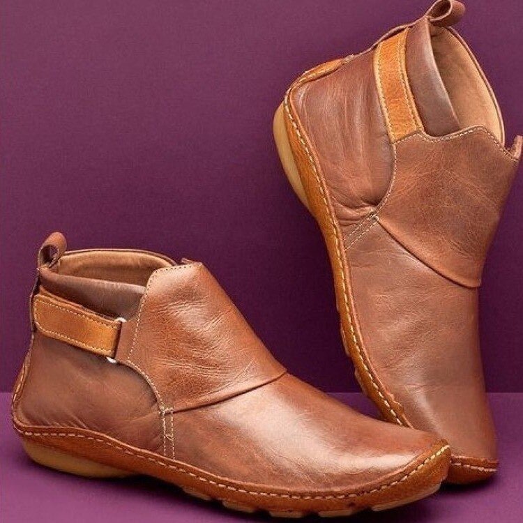 Soraya | Women's Leather-Look Ankle Boots with Strap - Red - Image 2