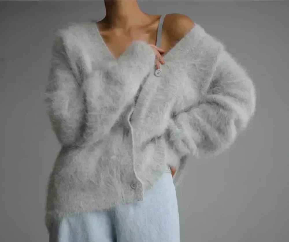 Sorrel | Women's Oversized Fluffy Knit Cardigan - Taupe - Image 2