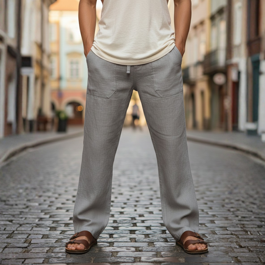 Stellan | Men's Wide Leg Drawstring Pants - Light Grey - Image 1