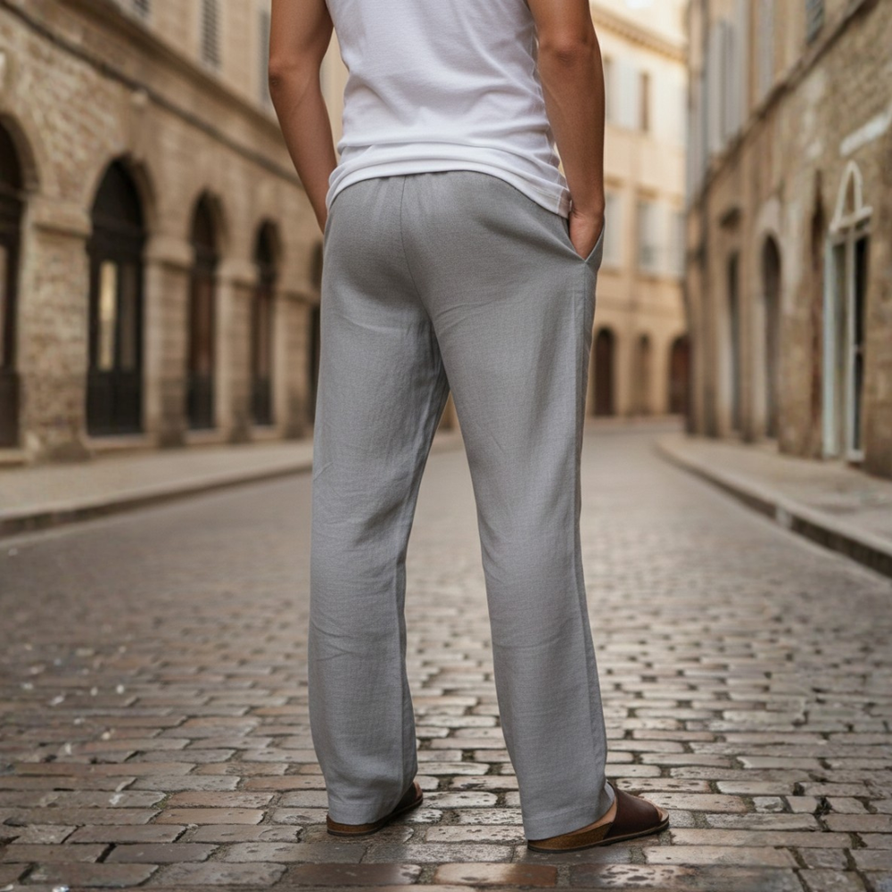 Stellan | Men's Wide Leg Drawstring Pants - Light Grey - Image 2