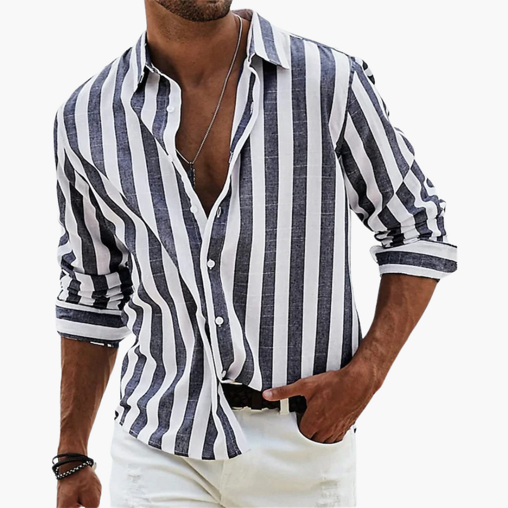 Sylvan | Men's Striped Long Sleeve Button-Down Shirt - Striped - Image 2