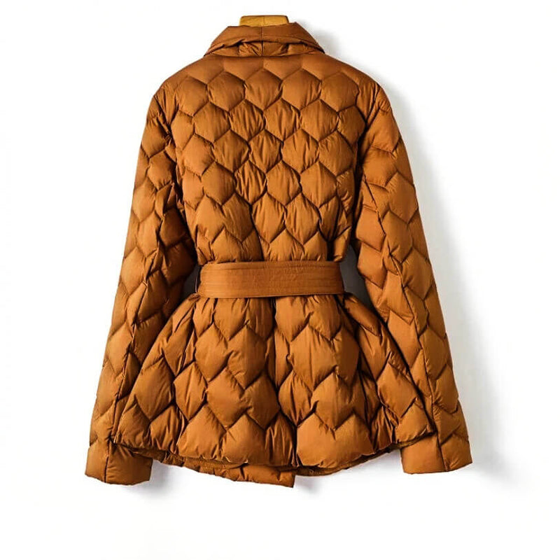 Sylvara | Women's Belted Quilted Jacket - Camel - Image 2