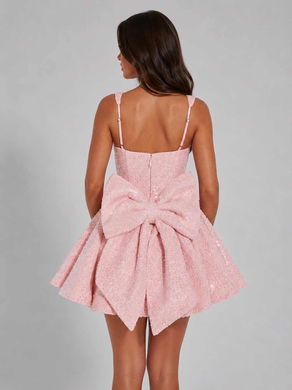 Sylvara | Women's Sequin Bow Mini Dress - Pink - Image 2