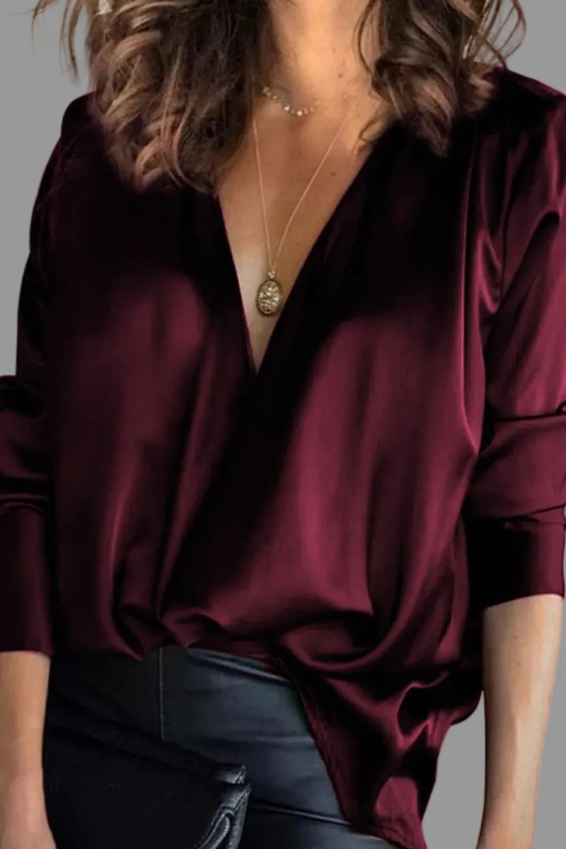 Sylvie | Women's Deep V-Neck Long Sleeve Blouse - Dark Green - Image 2