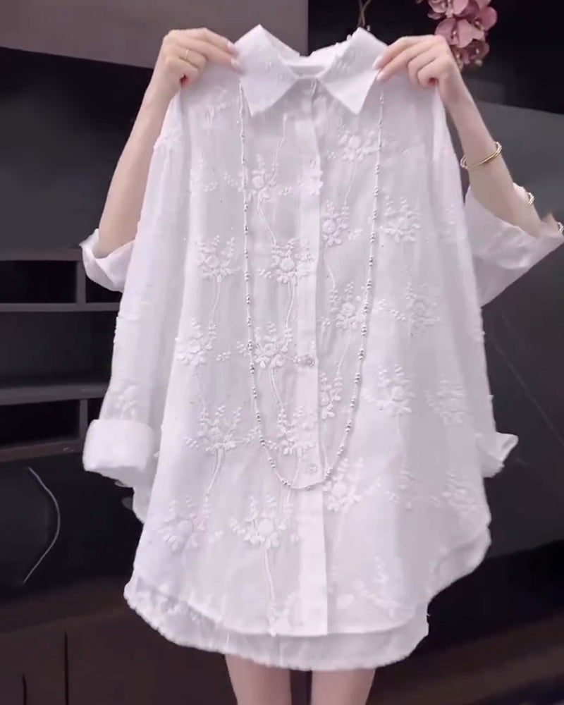 Tabitha | Women's Embroidered Long Sleeve Blouse - White - Image 1