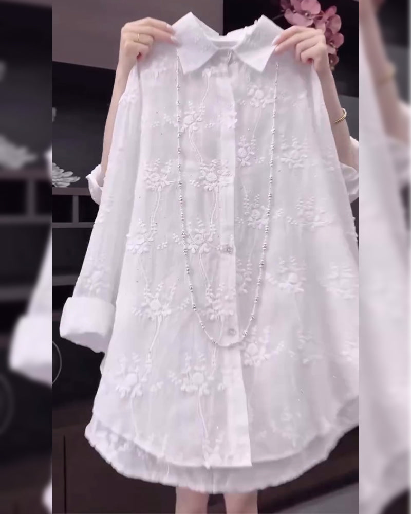 Tabitha | Women's Embroidered Long Sleeve Blouse - White - Image 2