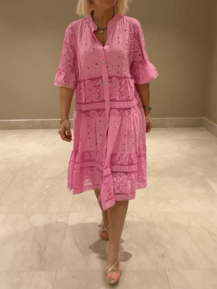 Tamara | Women's Embroidered Button Front Midi Dress - Image 1