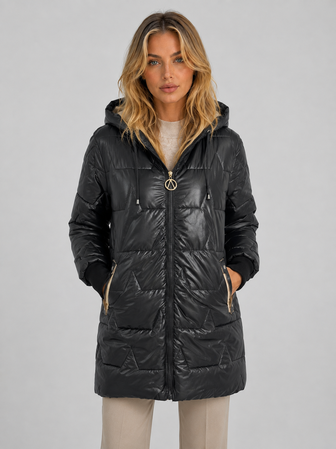 Tamsin | Women's Quilted Longline Puffer Coat - Black - Image 1