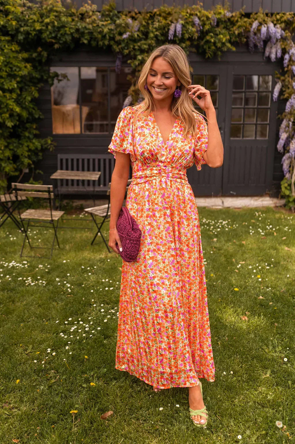 Tamsyn | Women's V-Neck Short Sleeve Floral Maxi Dress - Floral - Image 1