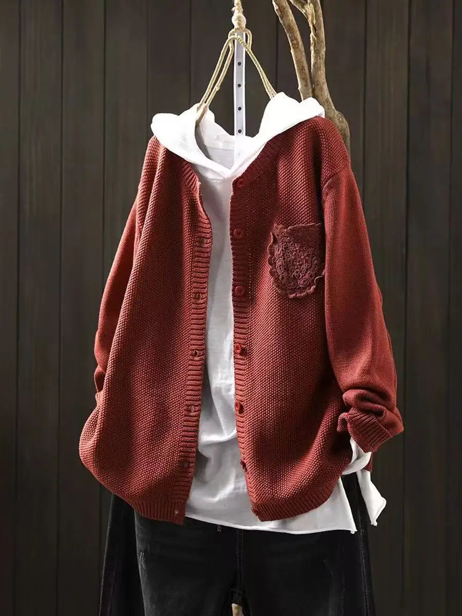 Tamzara | Women's Oversized Knit Cardigan - Red - Image 1
