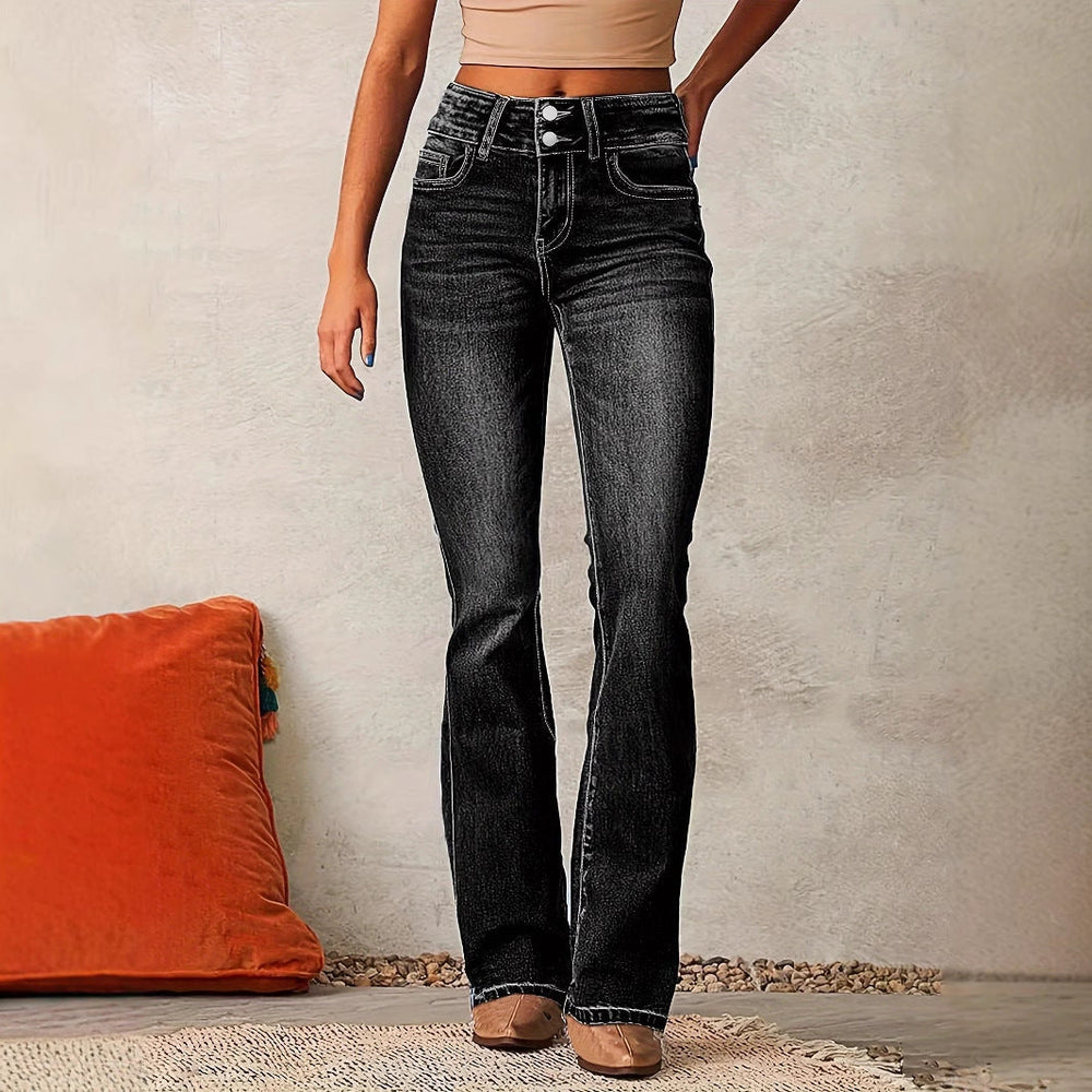 Tanwen | Women's High Rise Bootcut Jeans - Blue - Image 2