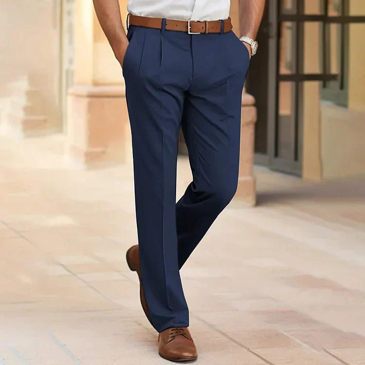 Tavish | Men's Pleated Straight Leg Dress Pants - Navy - Image 1