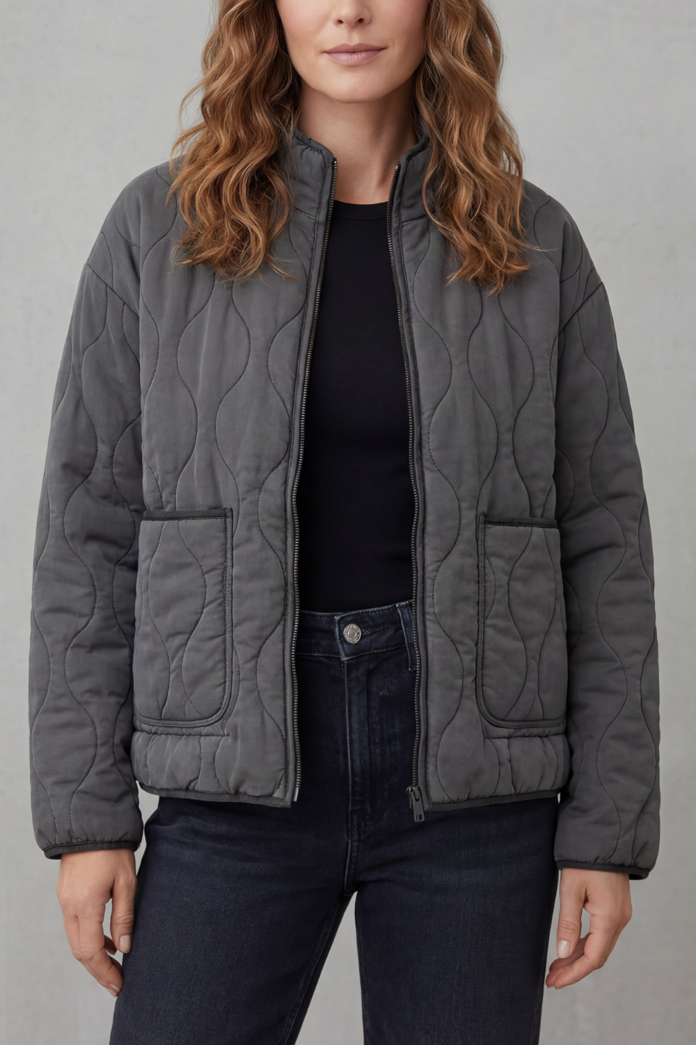 Telvaine | Women's Quilted Puffer Jacket - Dark Grey - Image 1