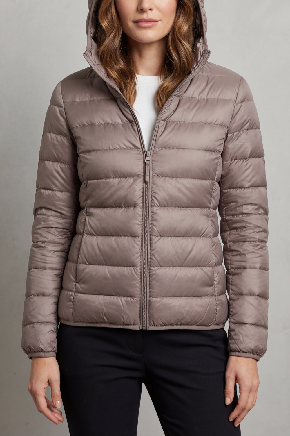 Telvorn | Women's Hooded Puffer Jacket - Taupe - Image 1