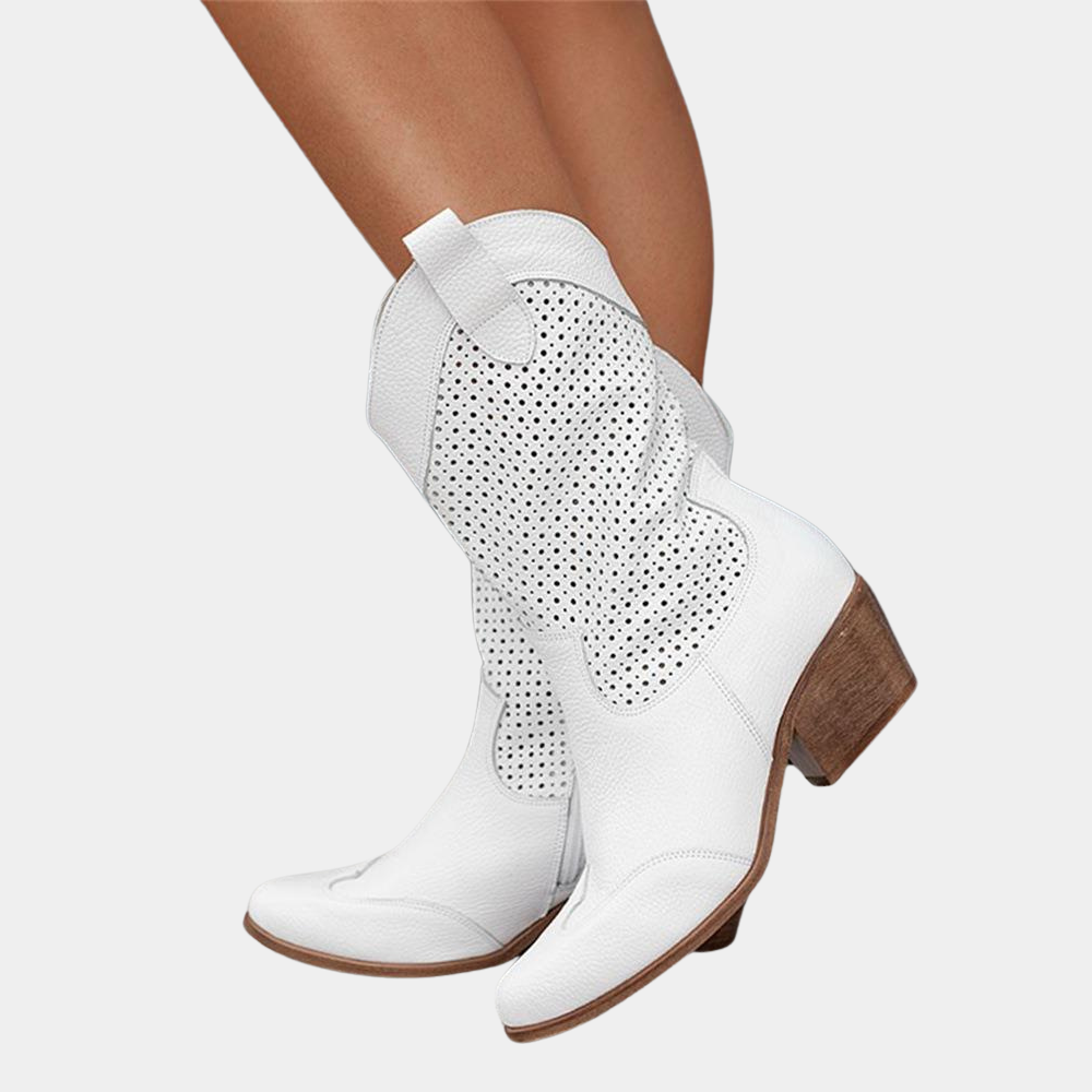 Tessa | Women's White Perforated Ankle Boots - Image 1