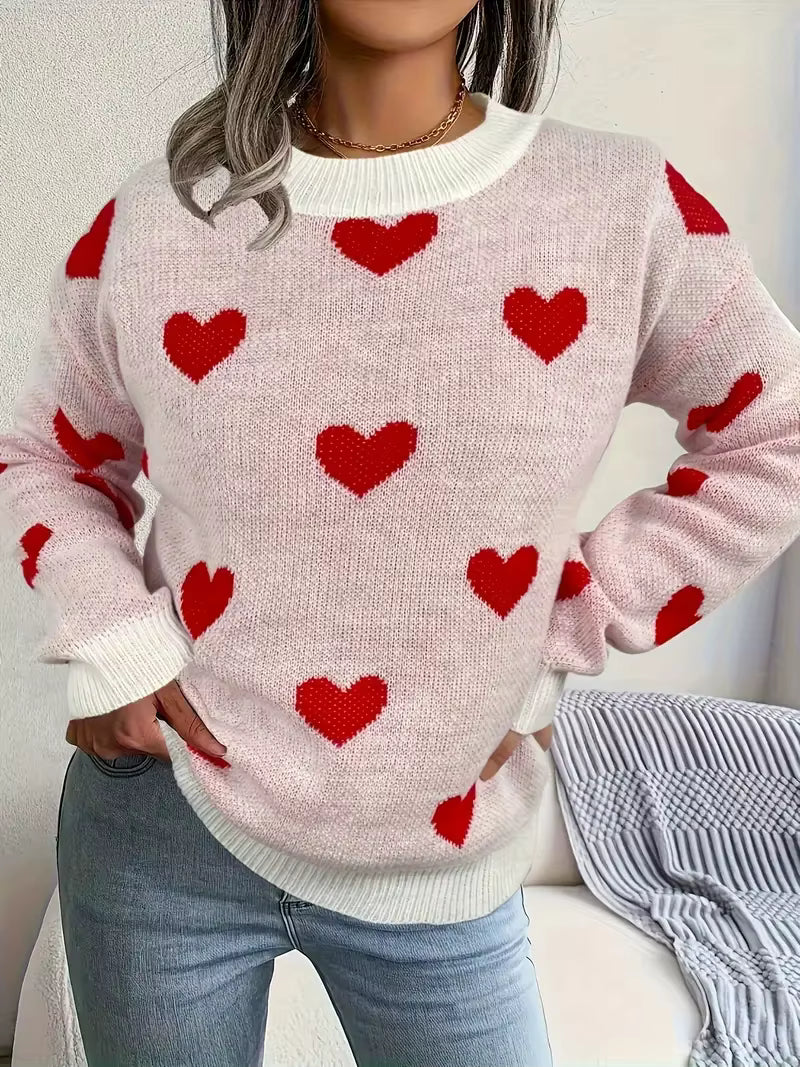 Thalassa | Women's Heart Print Long Sleeve Sweater - Image 1