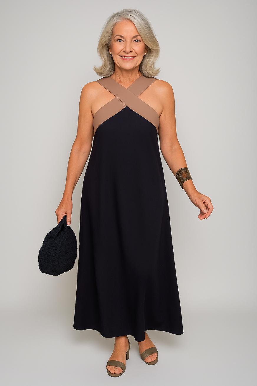 Thalia | Women's Cross Neck Sleeveless Maxi Dress - Image 1